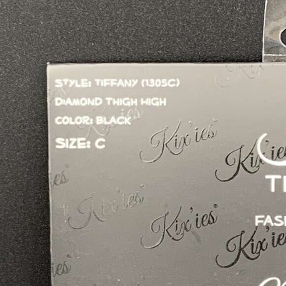 Kixies Thigh Highs Black Diamond Pattern Size C No-Slip Grip Tiffany 1305C - Picture 2 of 6